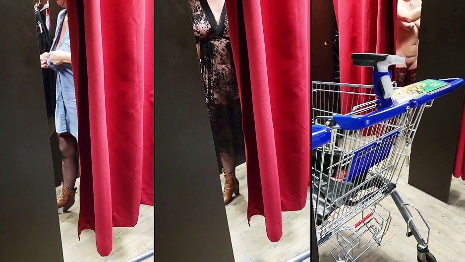 Ma femme sans culotte dans une cabine d'essayage